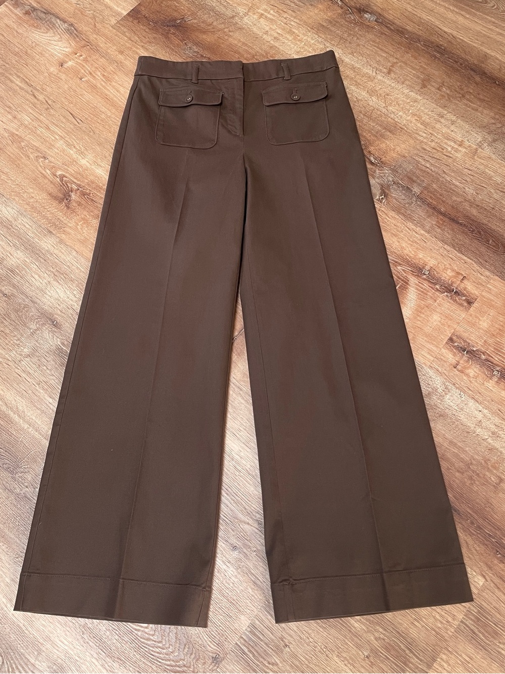 LOFT The Palmer Wide Leg Trousers Pants Chocolate Brown Size 8 Patch Pockets